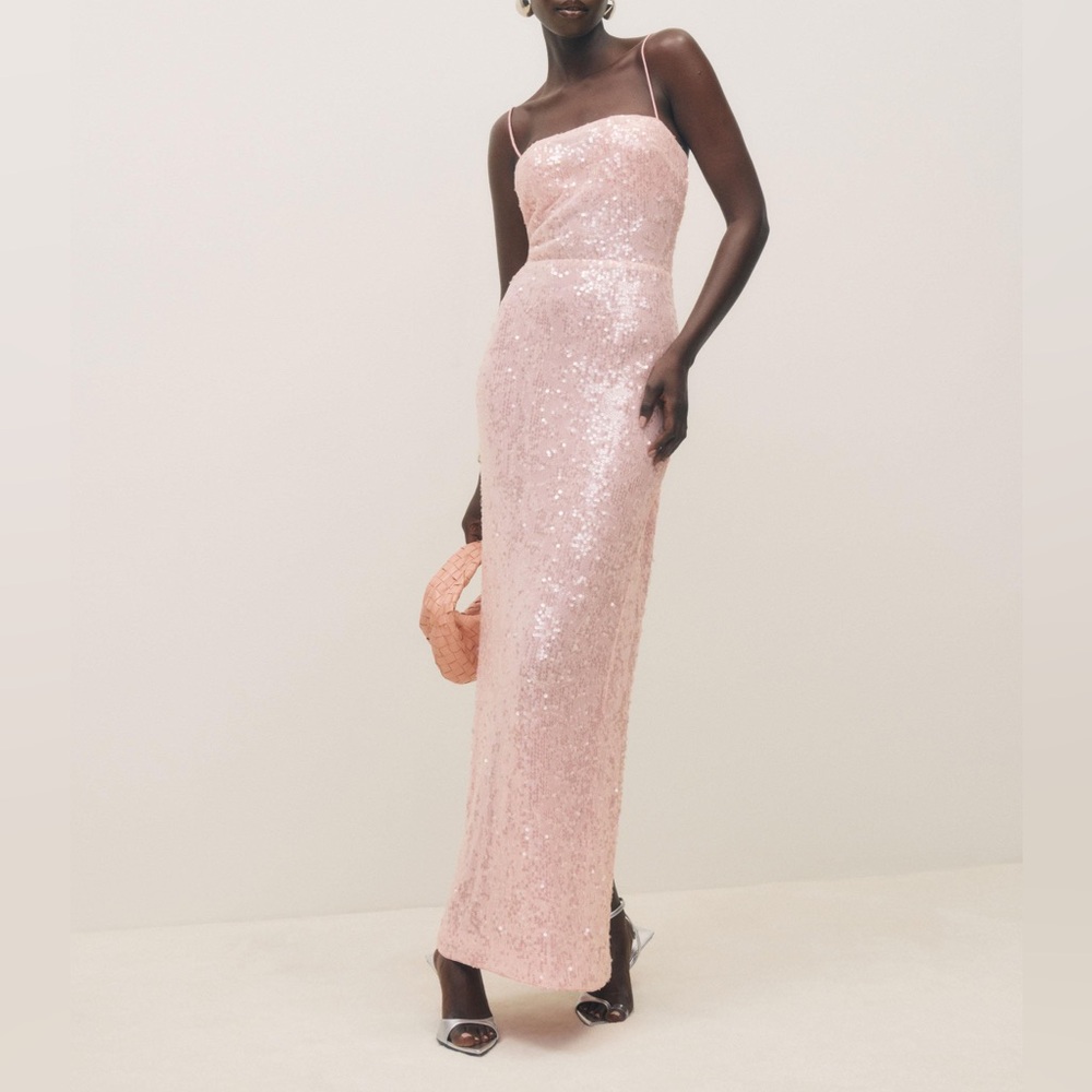 REFORMATION FRANKIE MAXI DRESS IN PINK SEQUINS